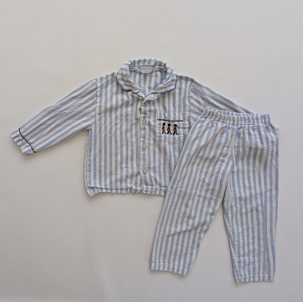 Trotters London Blue and White Striped Guardsman Kids Pajama Set - 4/5Y